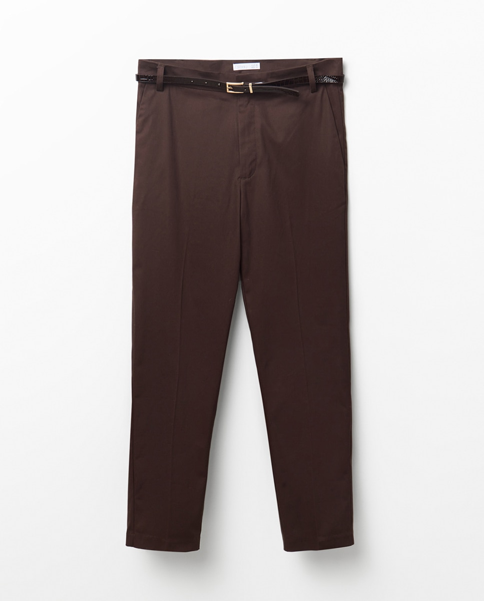 Pantalon satén cinturón - Sfera - Chocolate Chocolate-6