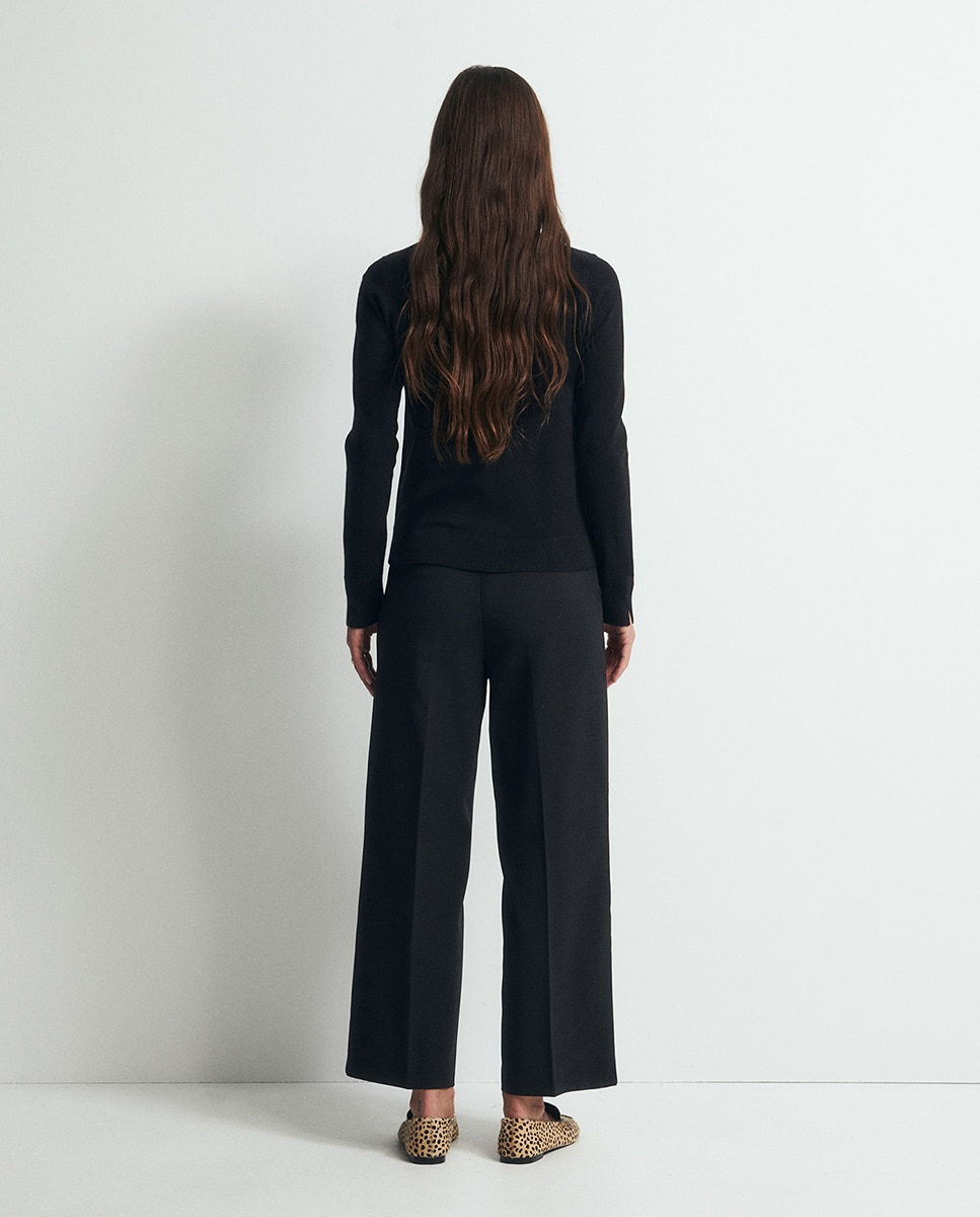 Calças Culotte Lisas Preto-4