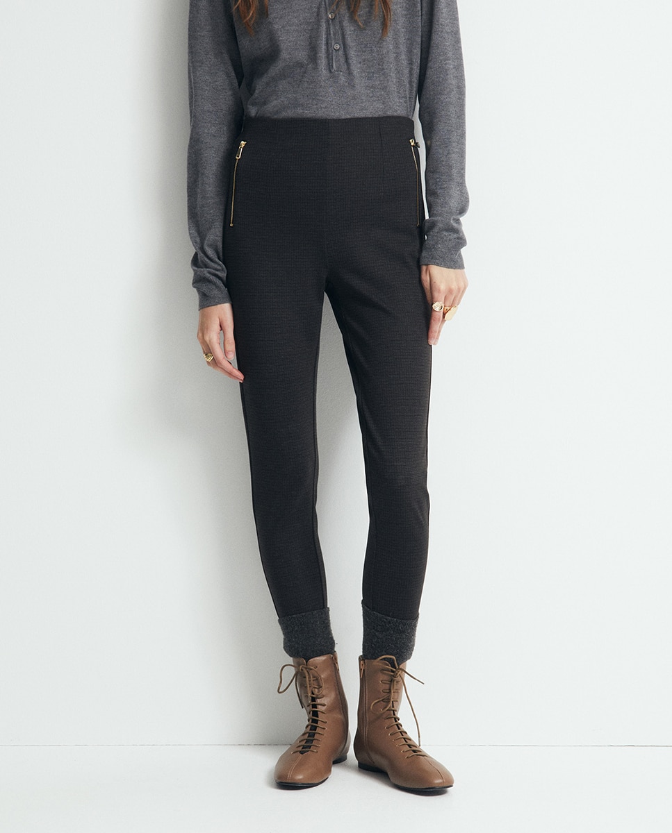 Leggings com Fechos de Correr Castanho-2