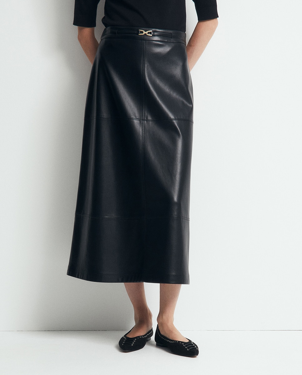 Falda cinturón efecto piel - Sfera - Negro Negro-2
