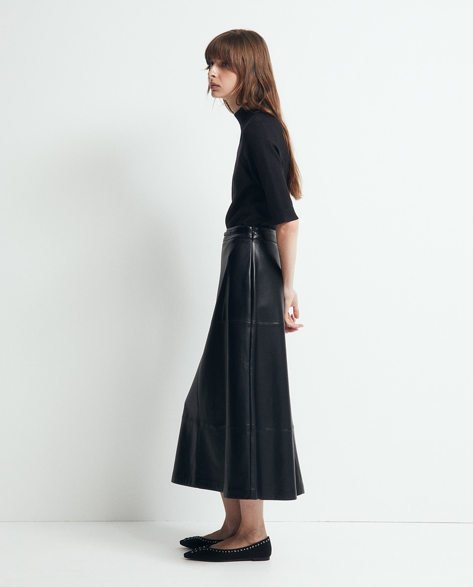 Falda cinturón efecto piel - Sfera - Negro Negro-3