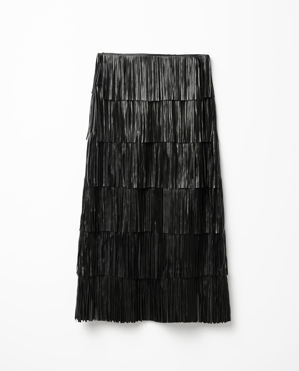 Falda flecos efecto piel - Sfera - Negro Negro-5