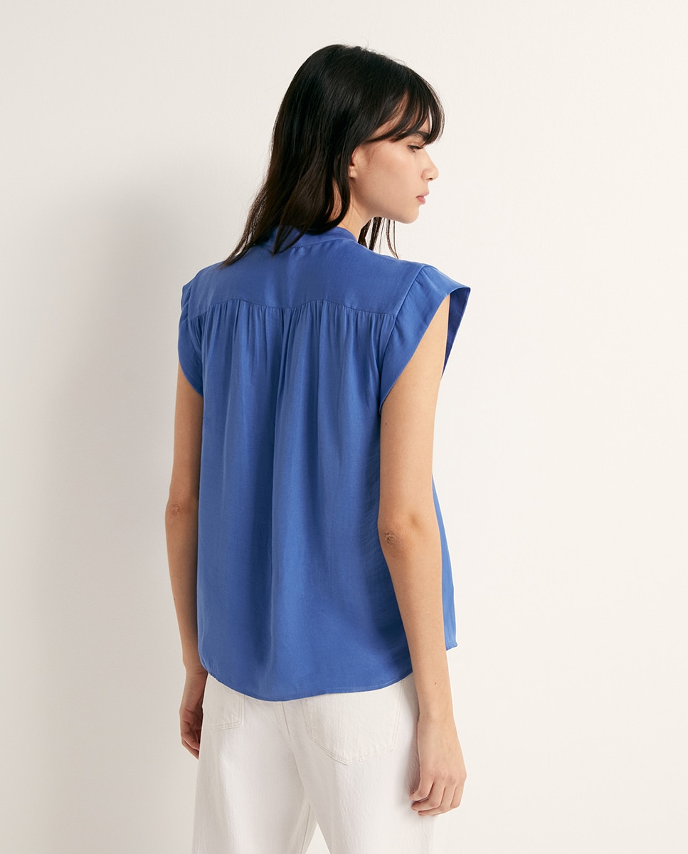 Top Fluido com Botões Azul-4