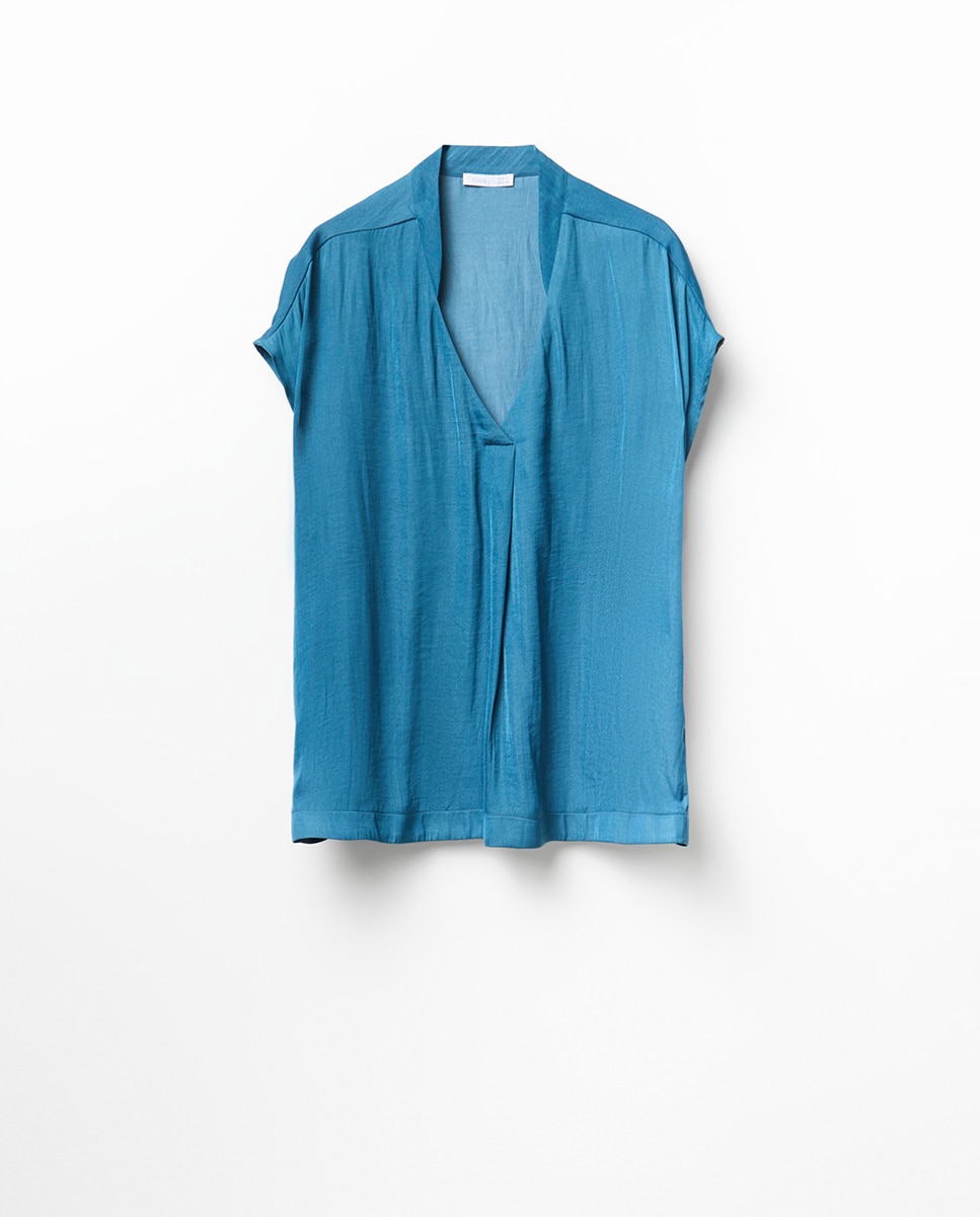 Top Fluido com Decote em Bico 400 Azul-5