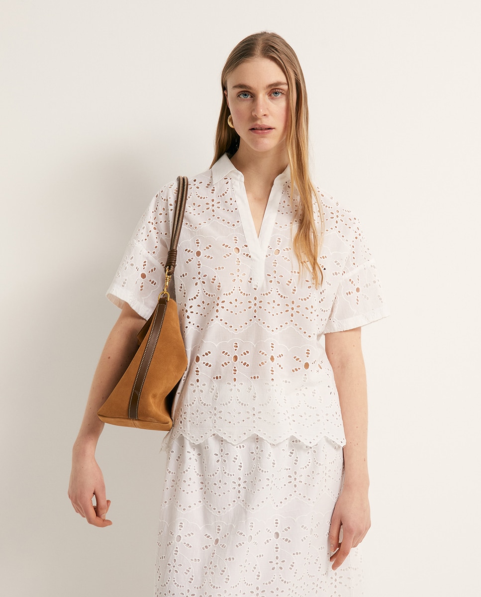 Blusa bordada perfurada Branco-1