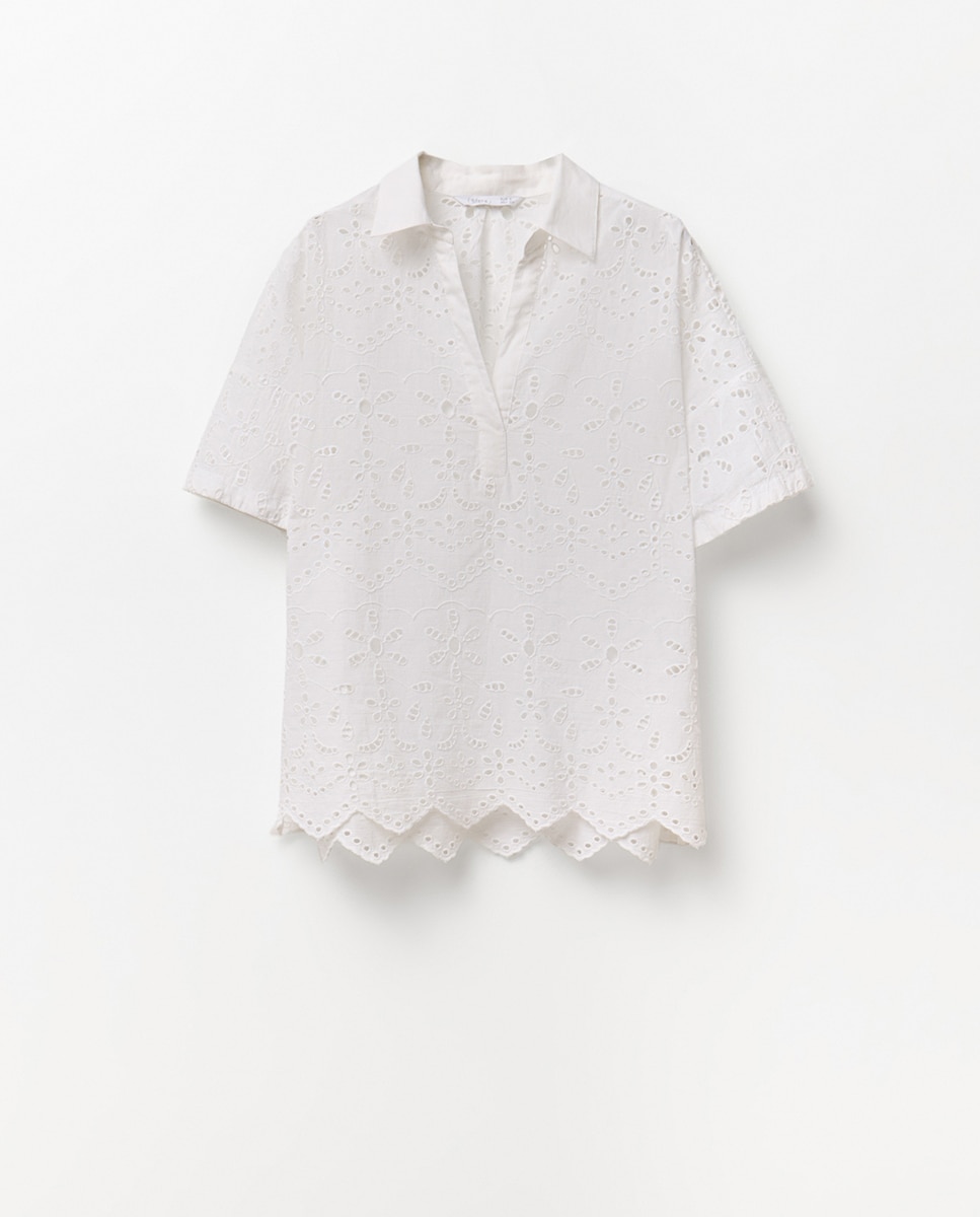 Blusa bordada perfurada Branco-6