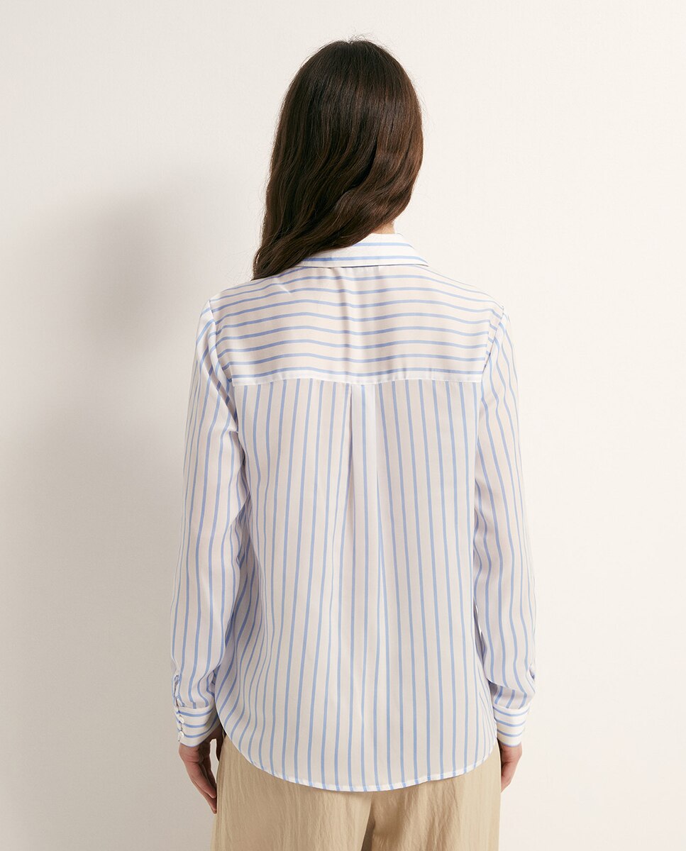 Camisa às Riscas Acetinada Azul-claro-4