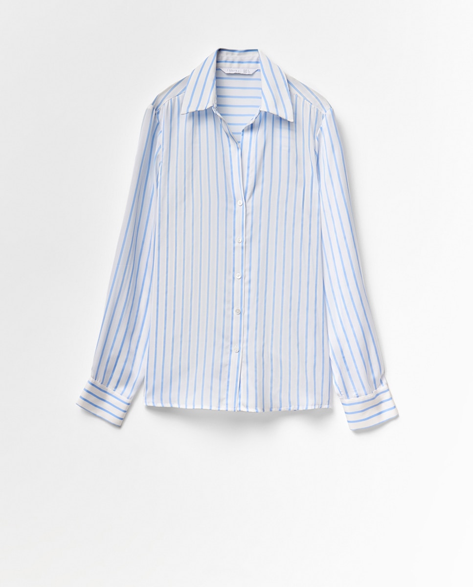 Camisa às Riscas Acetinada Azul-claro-5