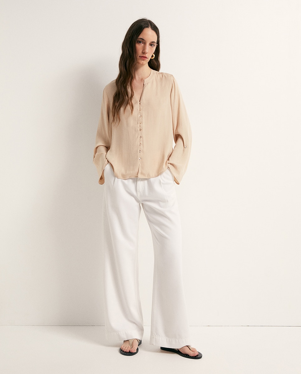 Blusa fluida com botões Bege-2