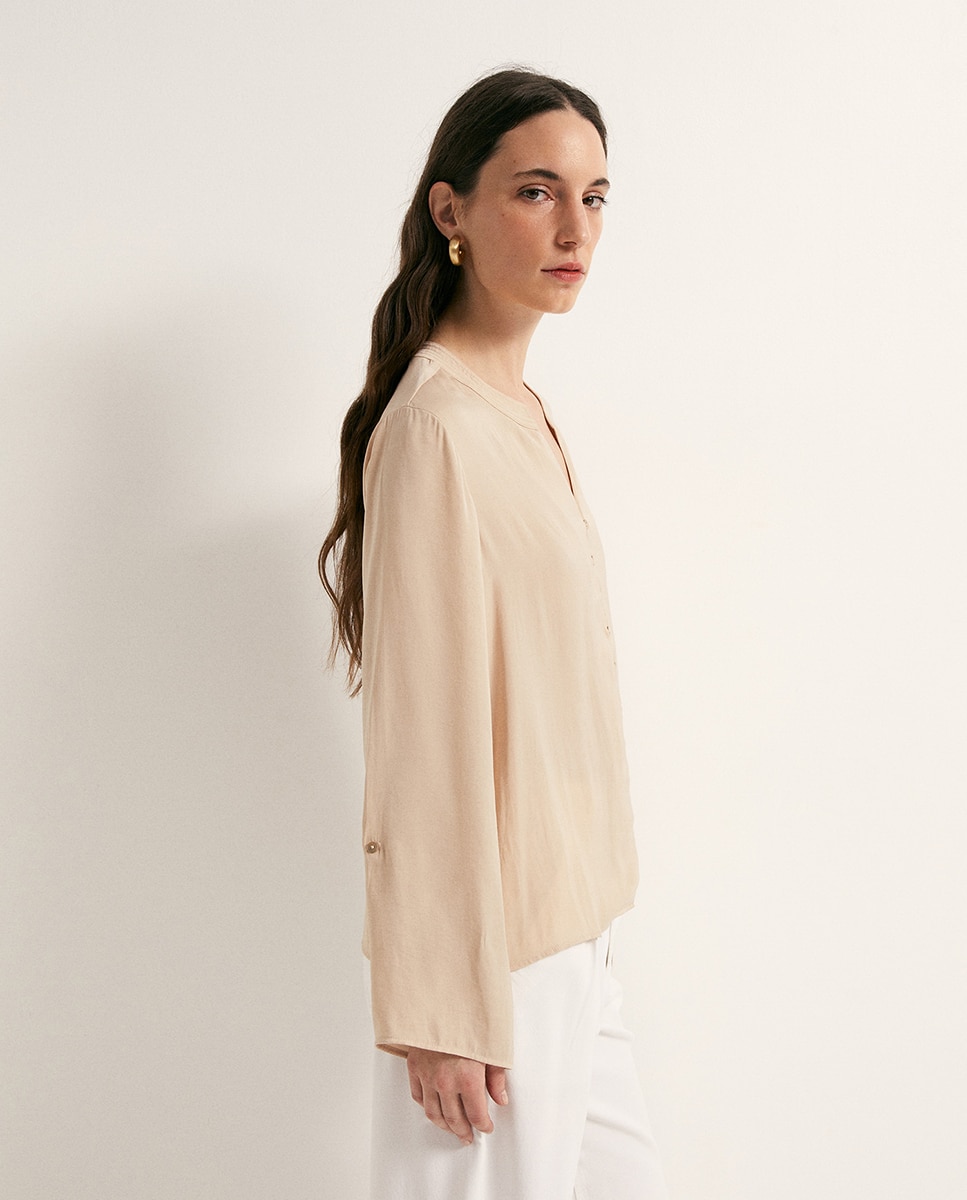 Blusa fluida com botões Bege-4