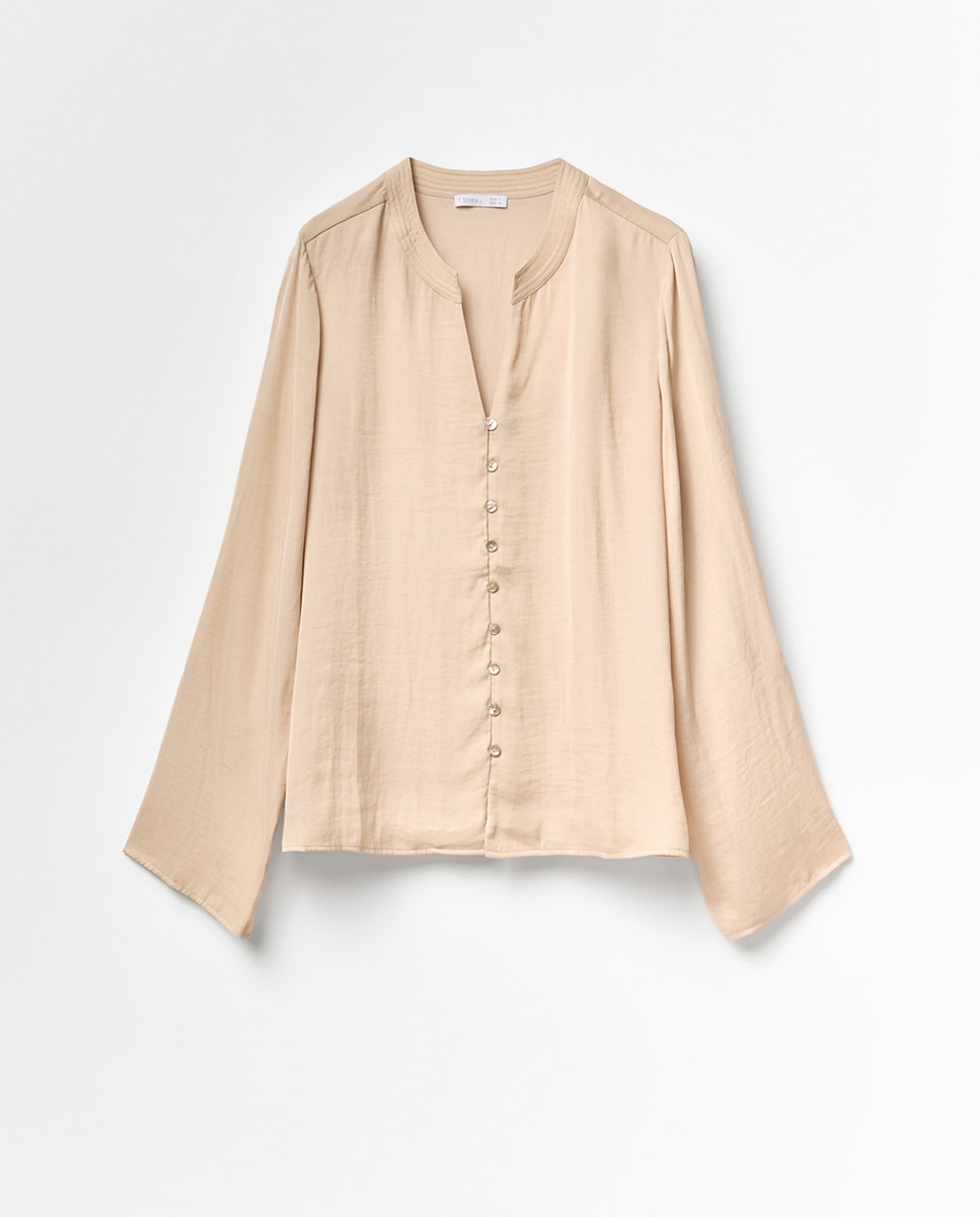 Blusa fluida com botões Bege-5