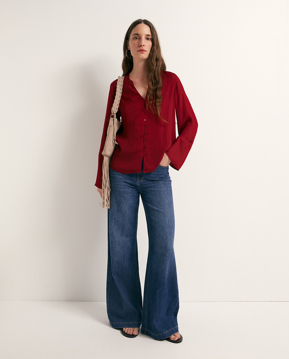 Blusa fluida com botões Bordeaux-2