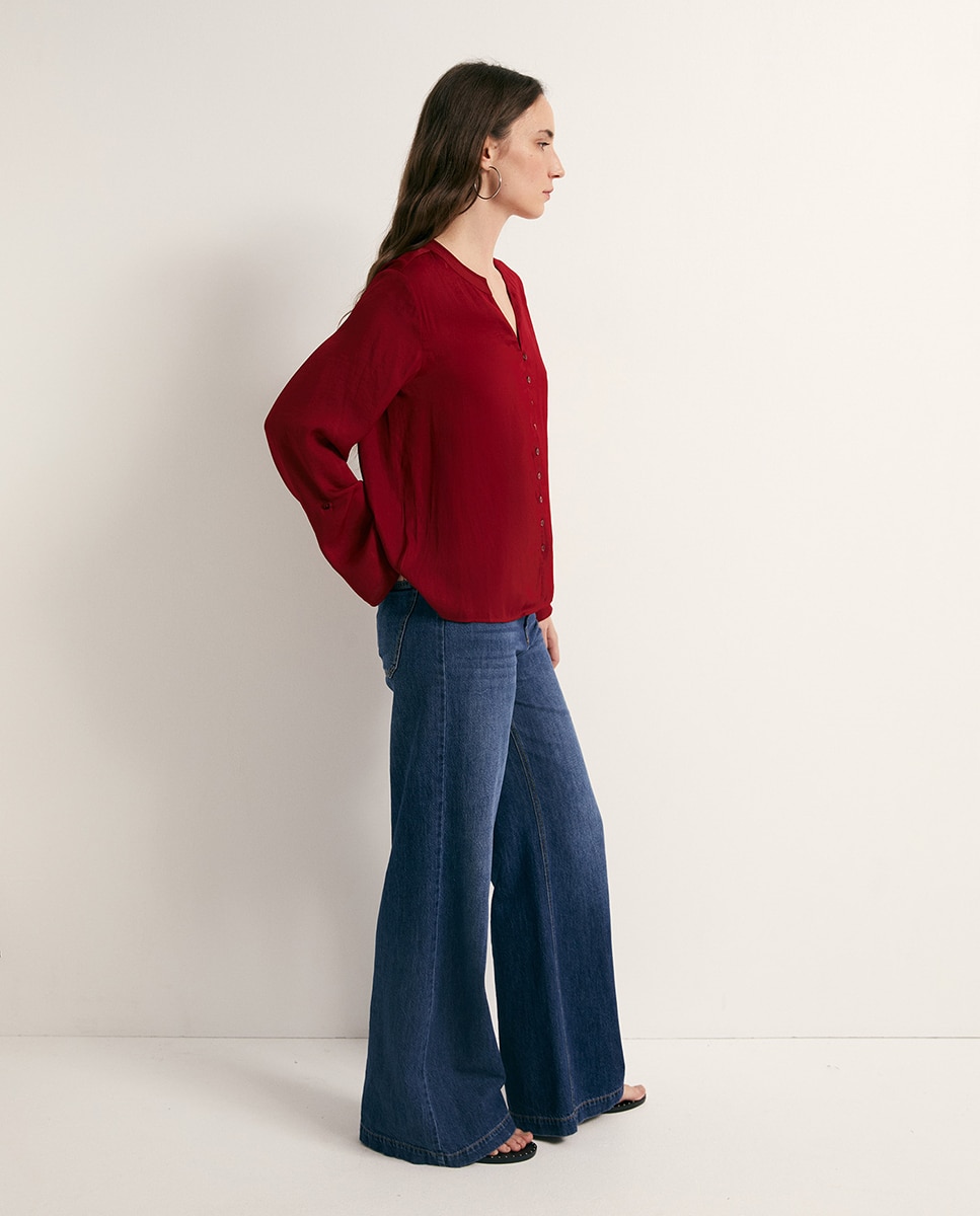 Blusa fluida com botões Bordeaux-4