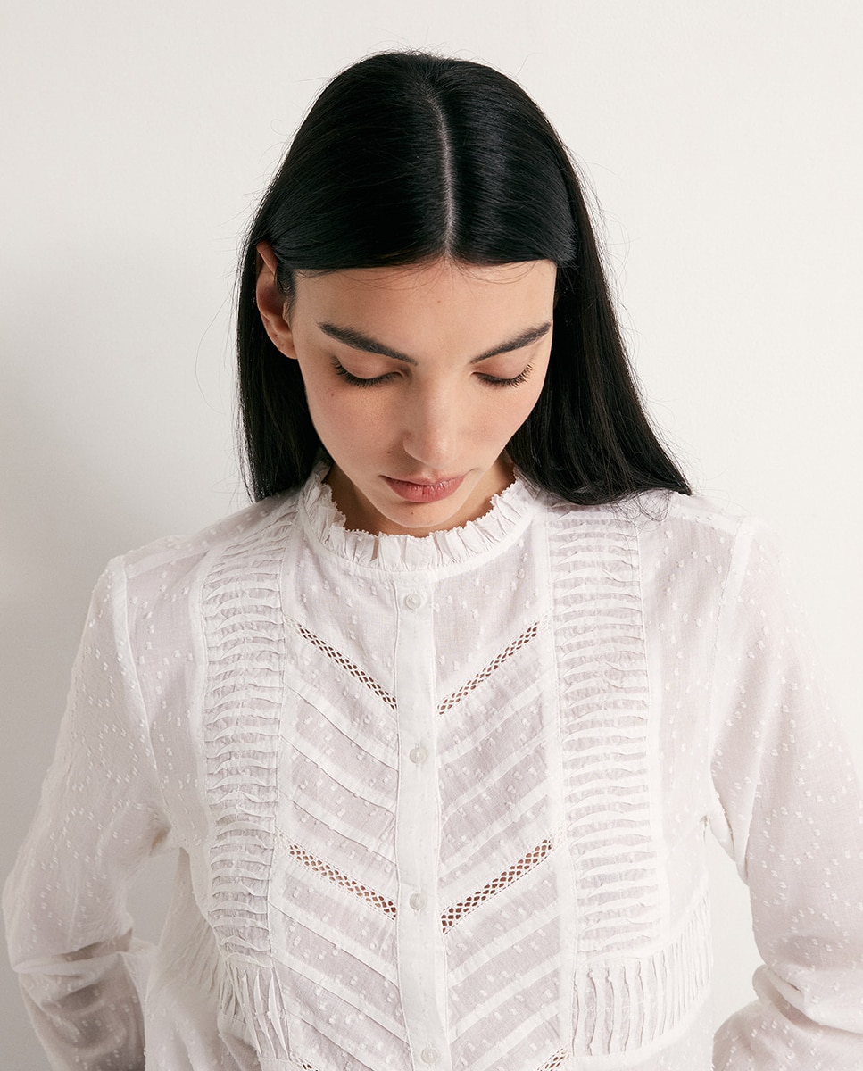 Camisa de Plumetti com Renda Branco-3