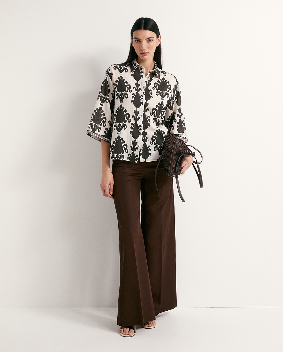 Camisa de Linho Estampada Chocolate-2