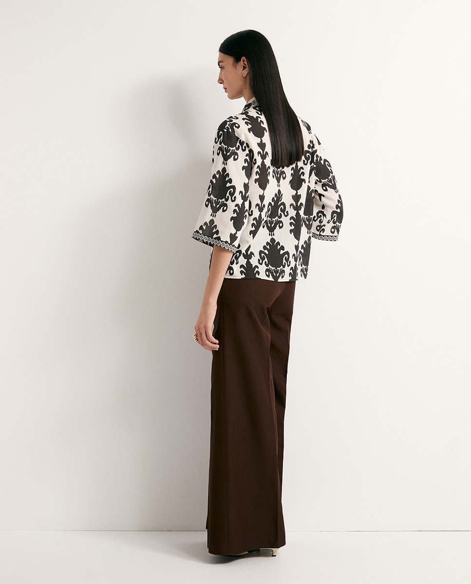 Camisa de Linho Estampada Chocolate-4