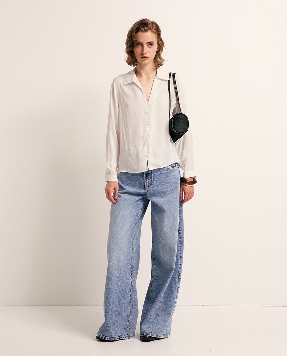 Blusa com Gola com Botões Branco-2