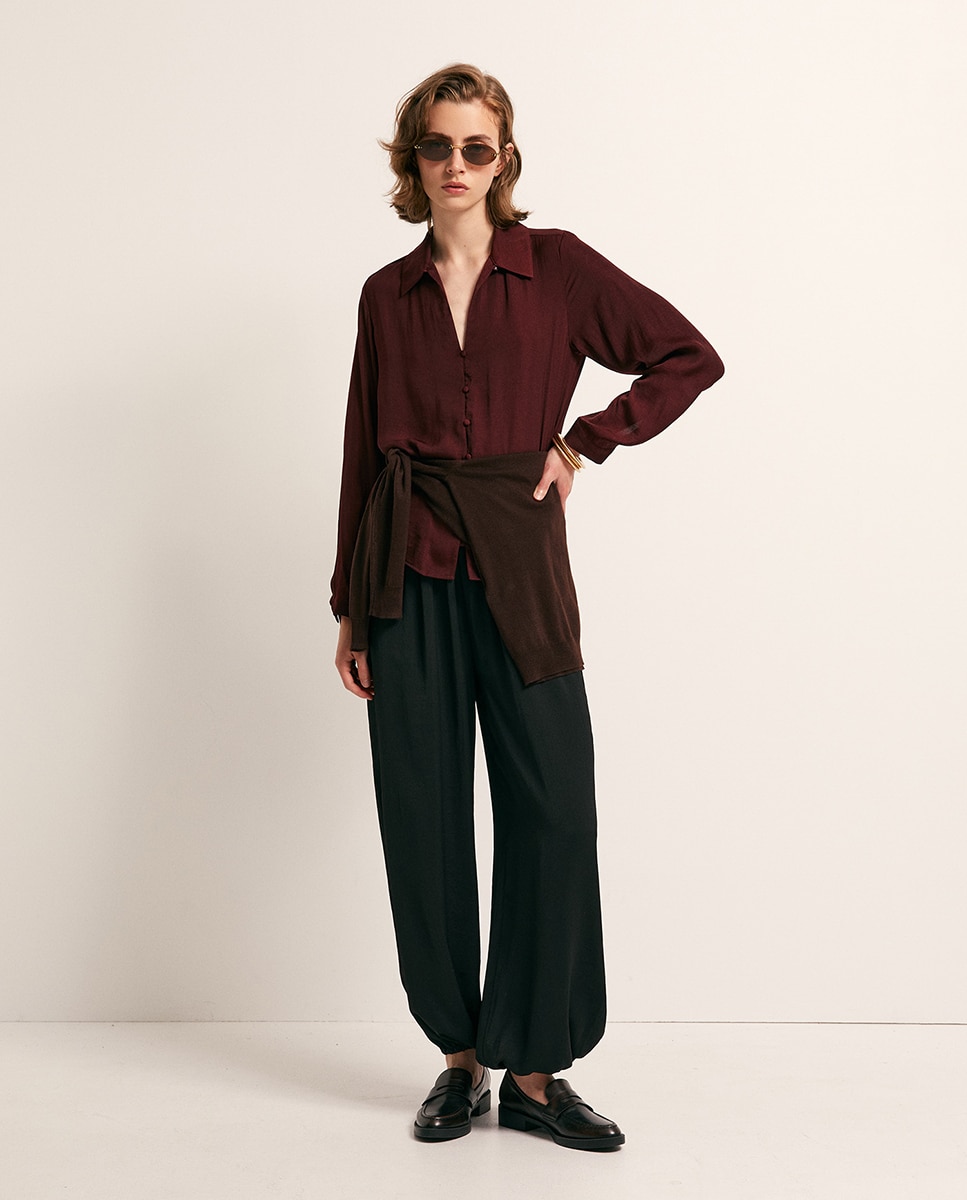 Blusa com Gola com Botões Bordeaux-2