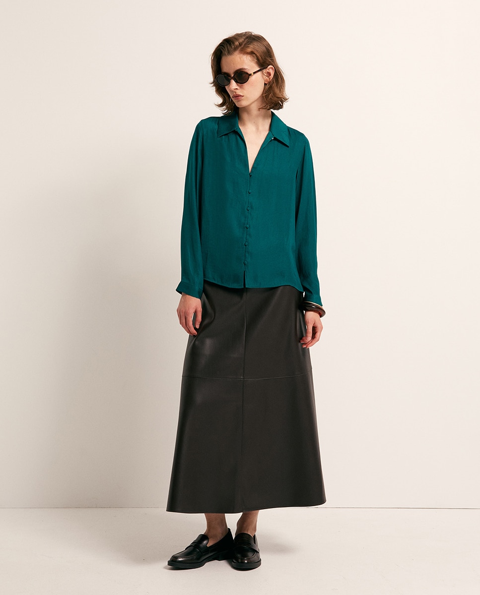 Blusa com Gola com Botões 530 Verde Escuro-2