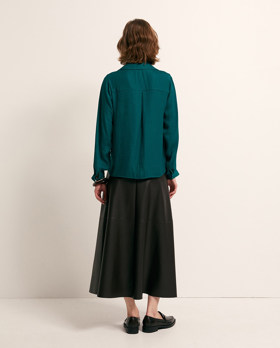 Blusa com Gola com Botões 530 Verde Escuro-5