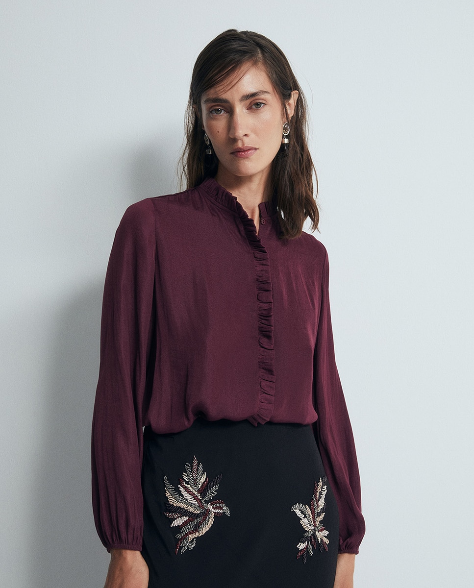 Blusa volante fruncido - Sfera - Burdeos Burdeos-1