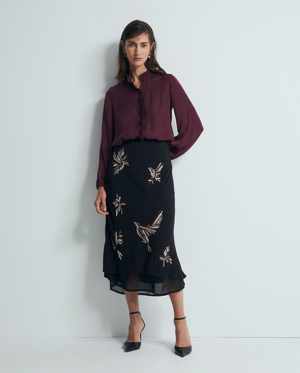 Blusa volante fruncido - Sfera - Burdeos Burdeos-2