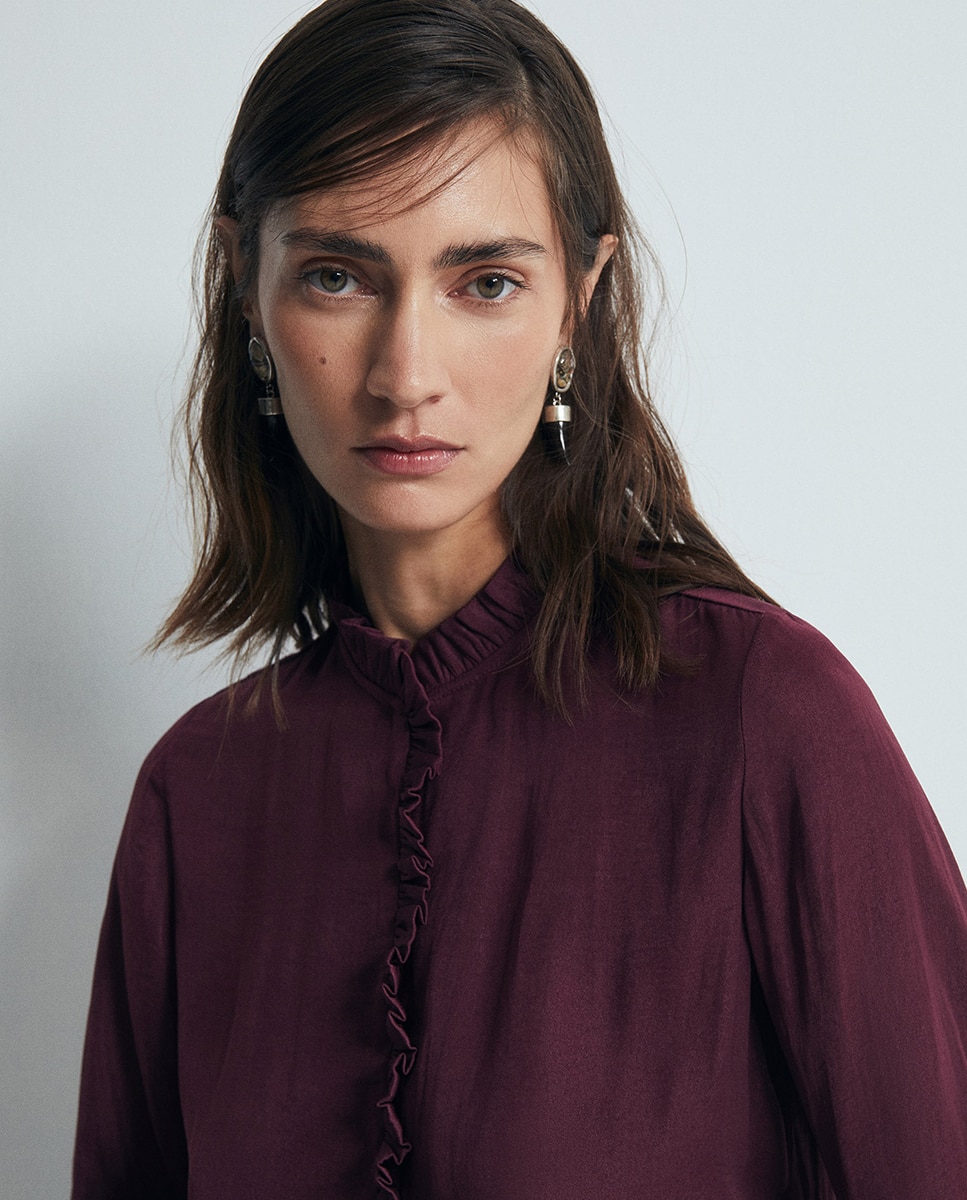 Blusa volante fruncido - Sfera - Burdeos Burdeos-3