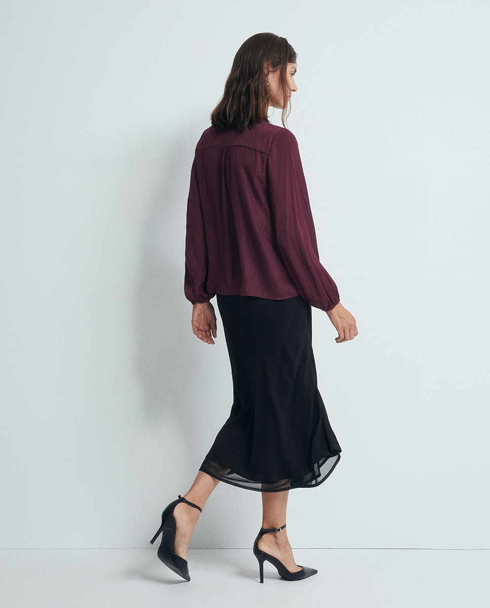 Blusa volante fruncido - Sfera - Burdeos Burdeos-4