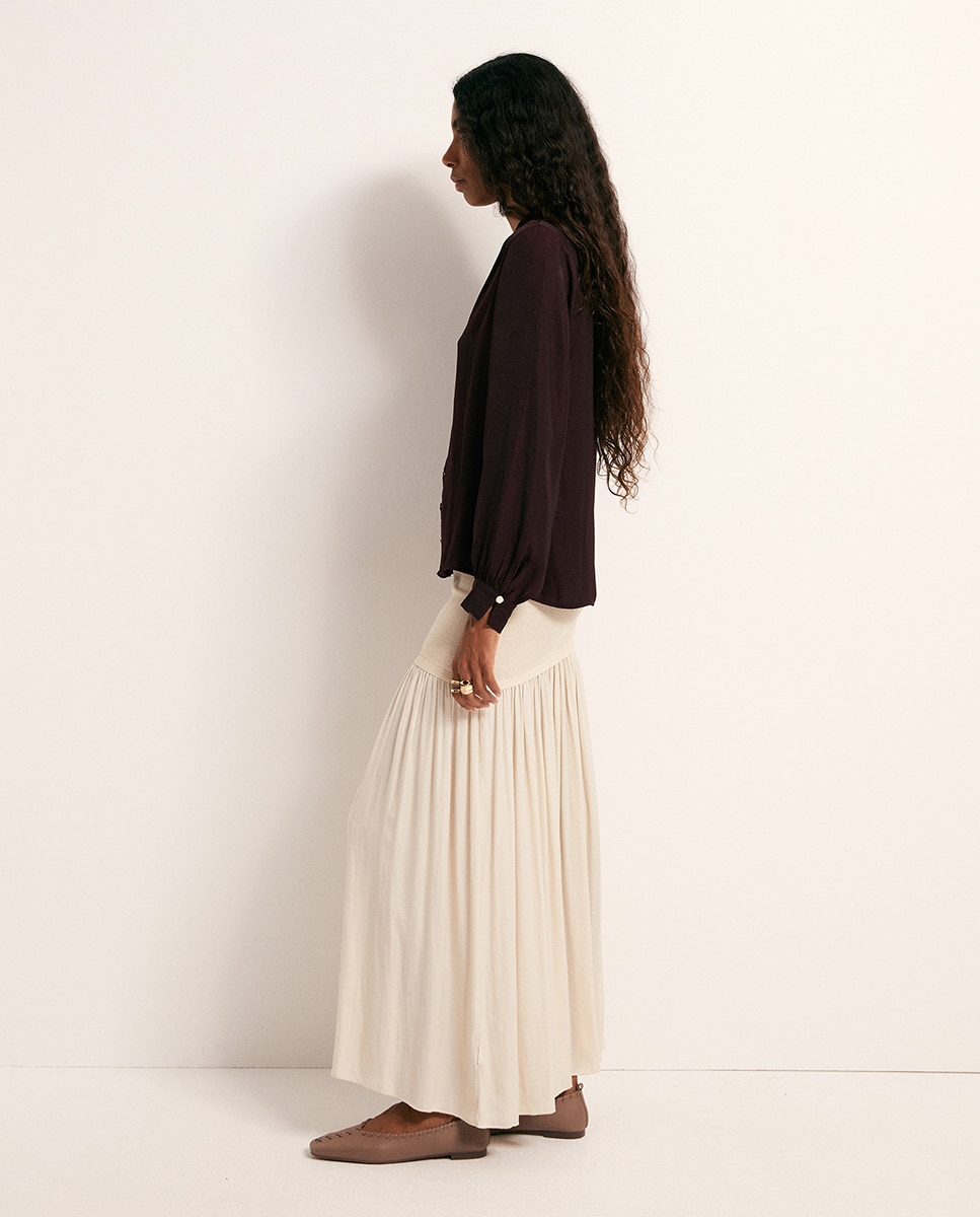 Blusa Fluida com Botão Dourado 291 Beringela-4