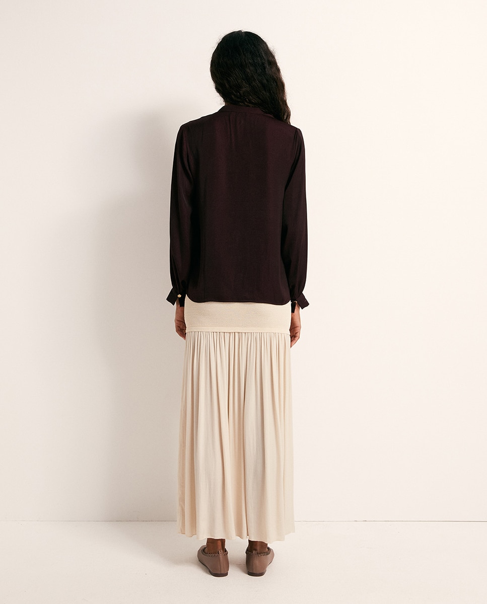 Blusa Fluida com Botão Dourado 291 Beringela-5