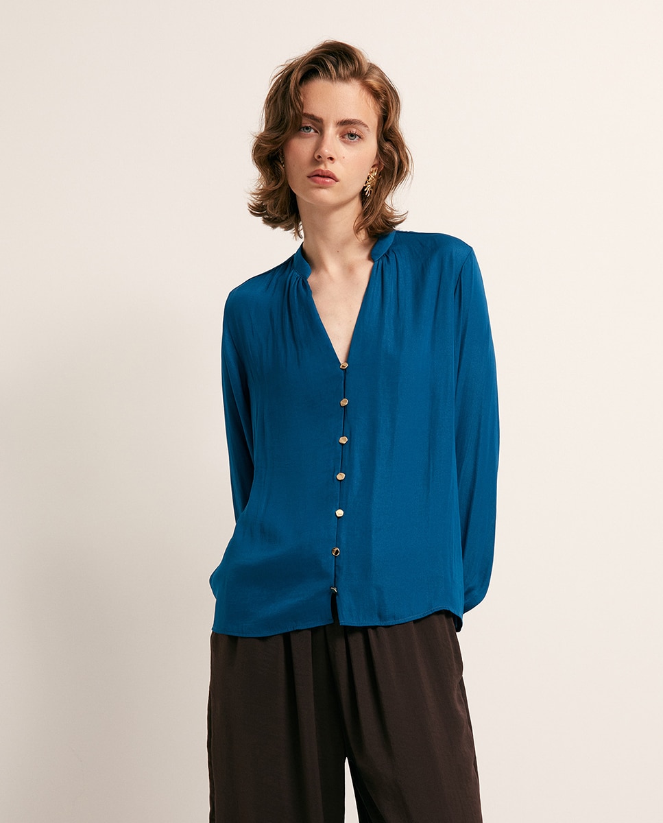 Blusa fluida - Sfera - 430 Azul oscuro 430 Azul oscuro-1
