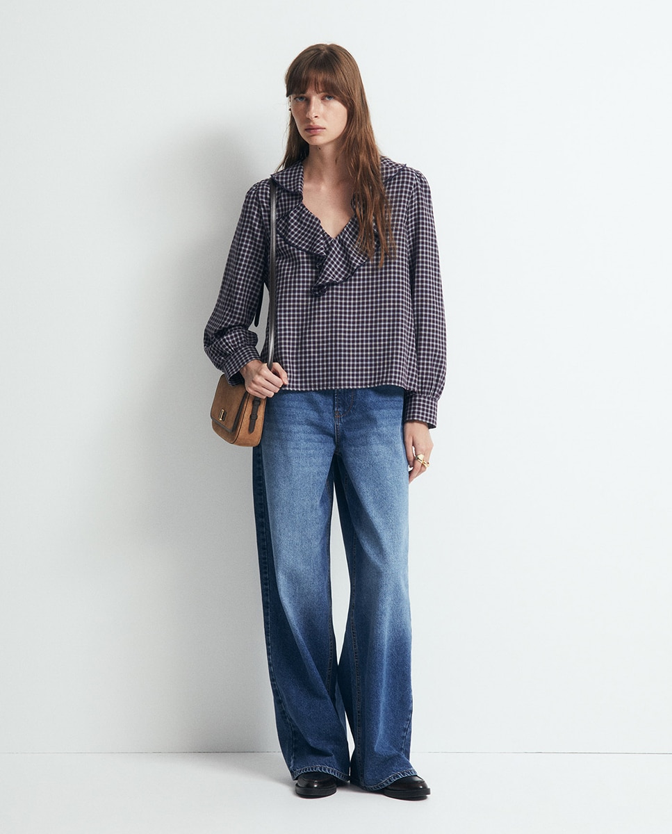 Blusa aos Quadrados com Folho Bordeaux-2