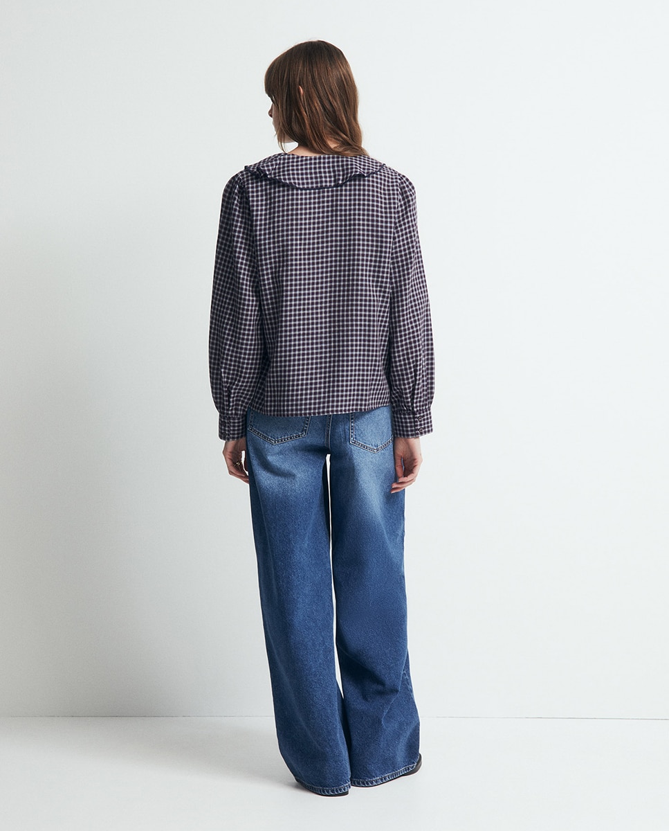 Blusa aos Quadrados com Folho Bordeaux-5