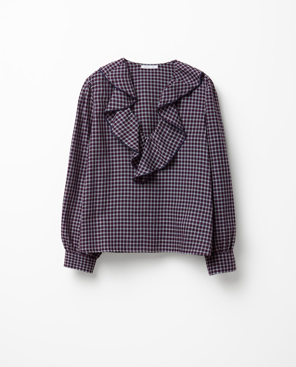 Blusa aos Quadrados com Folho Bordeaux-6