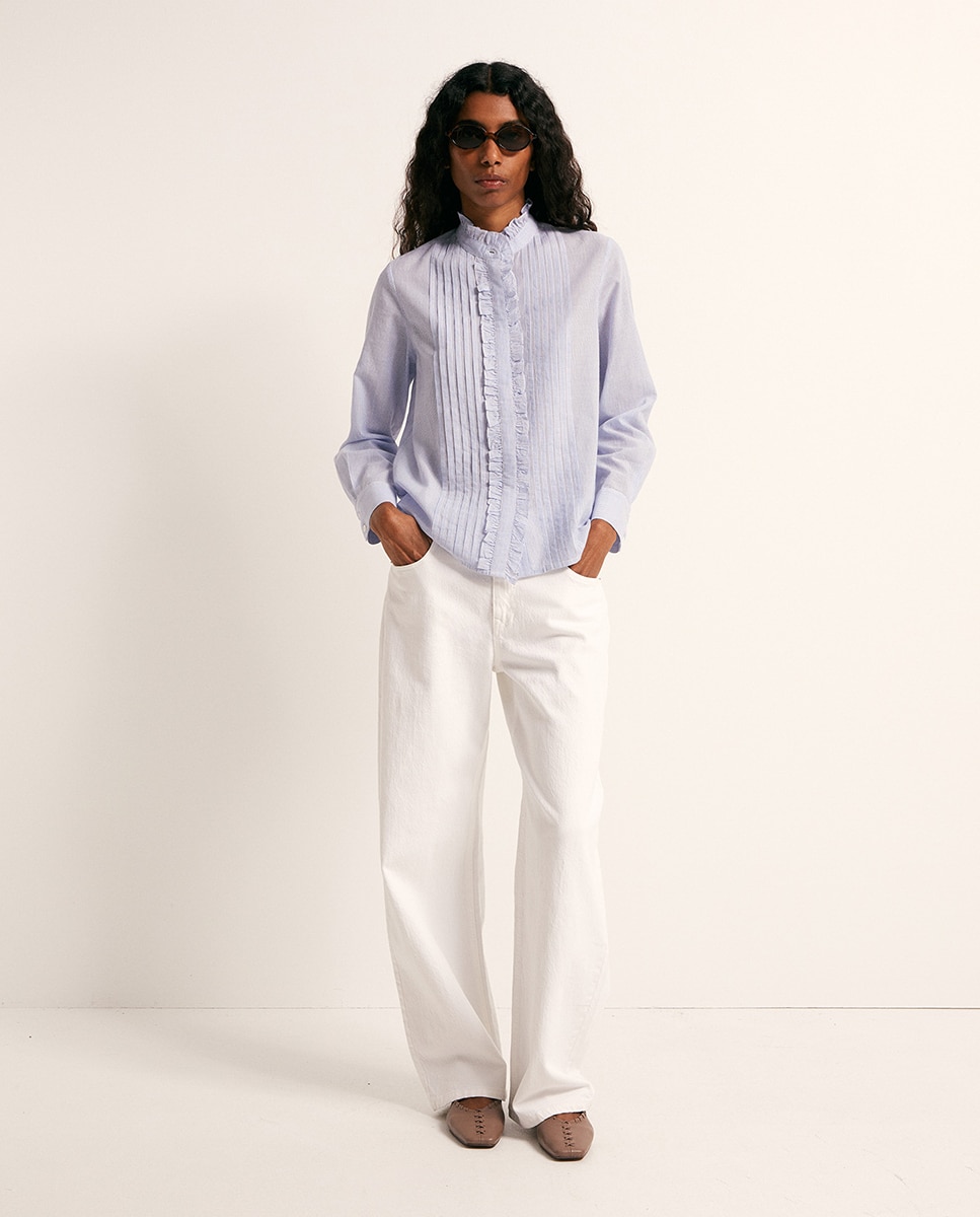 Blusa com Folho no Peitilho 400 Azul-2