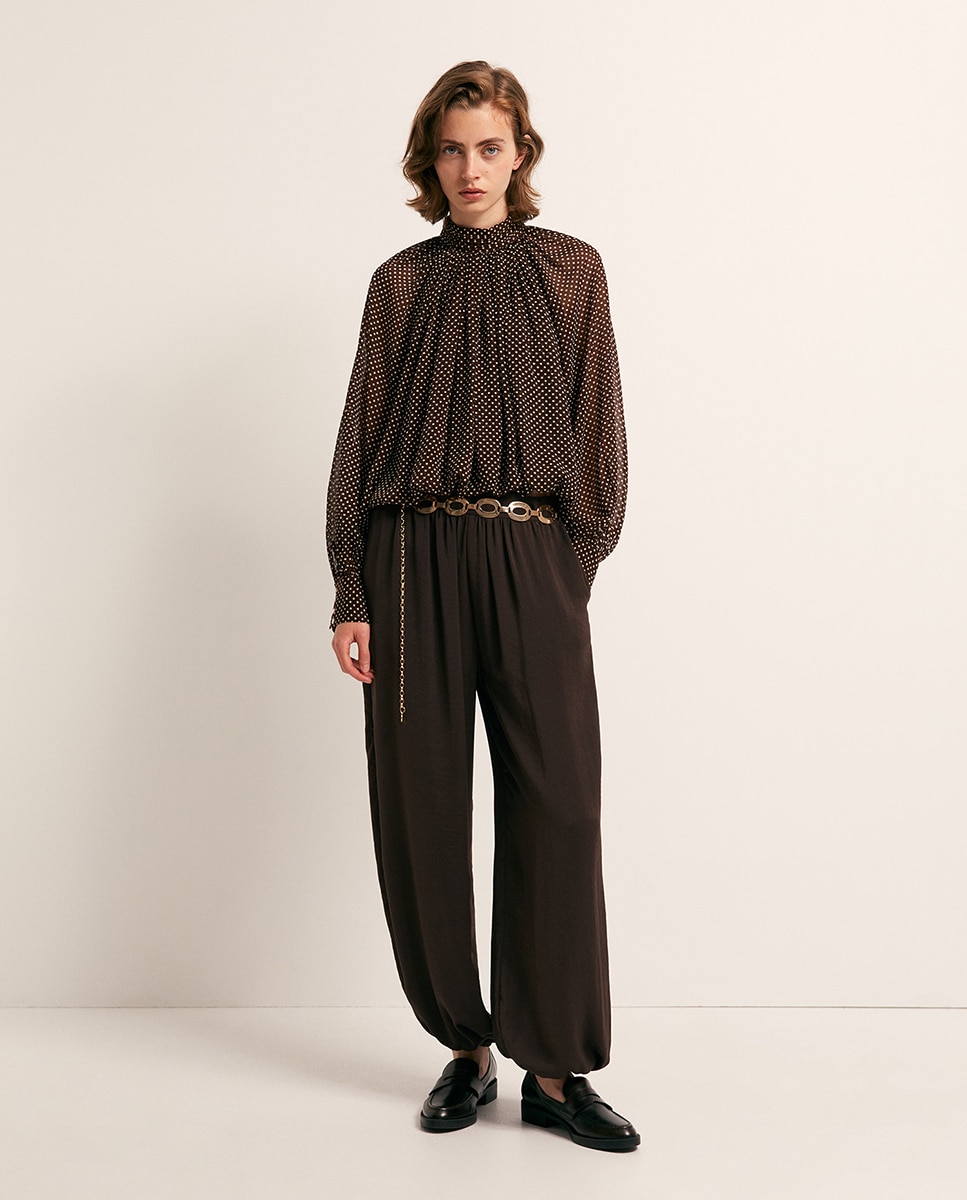 Blusa às Bolinhas Ensacada Chocolate-2