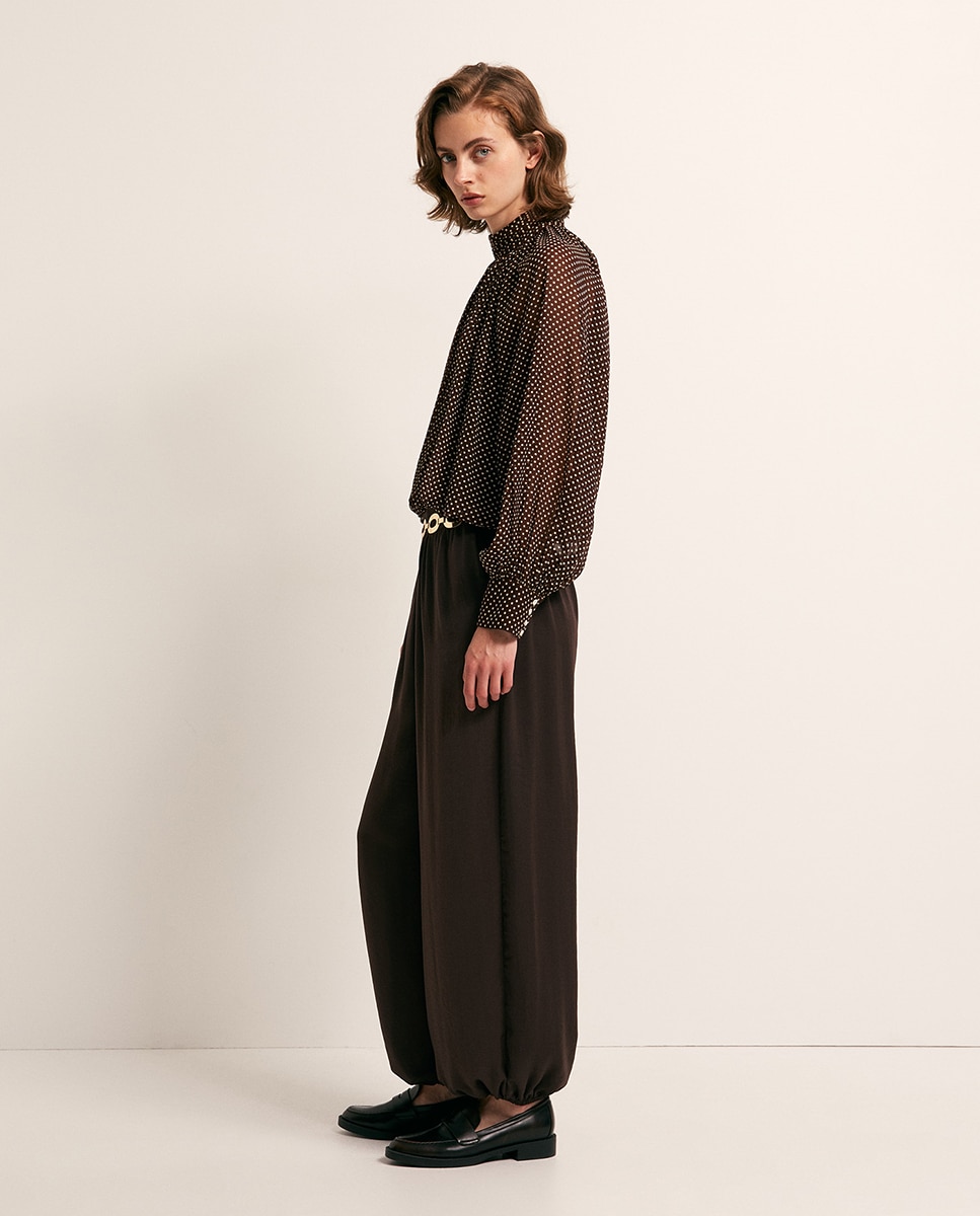 Blusa às Bolinhas Ensacada Chocolate-4
