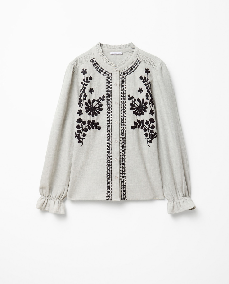Blusa bordada Cinzento-claro-6