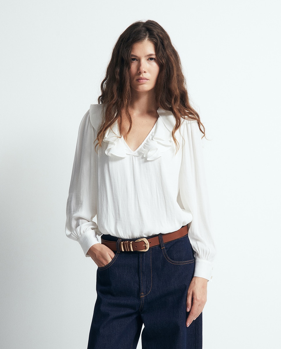 Blusa volante escote - Sfera - Blanco Blanco-1