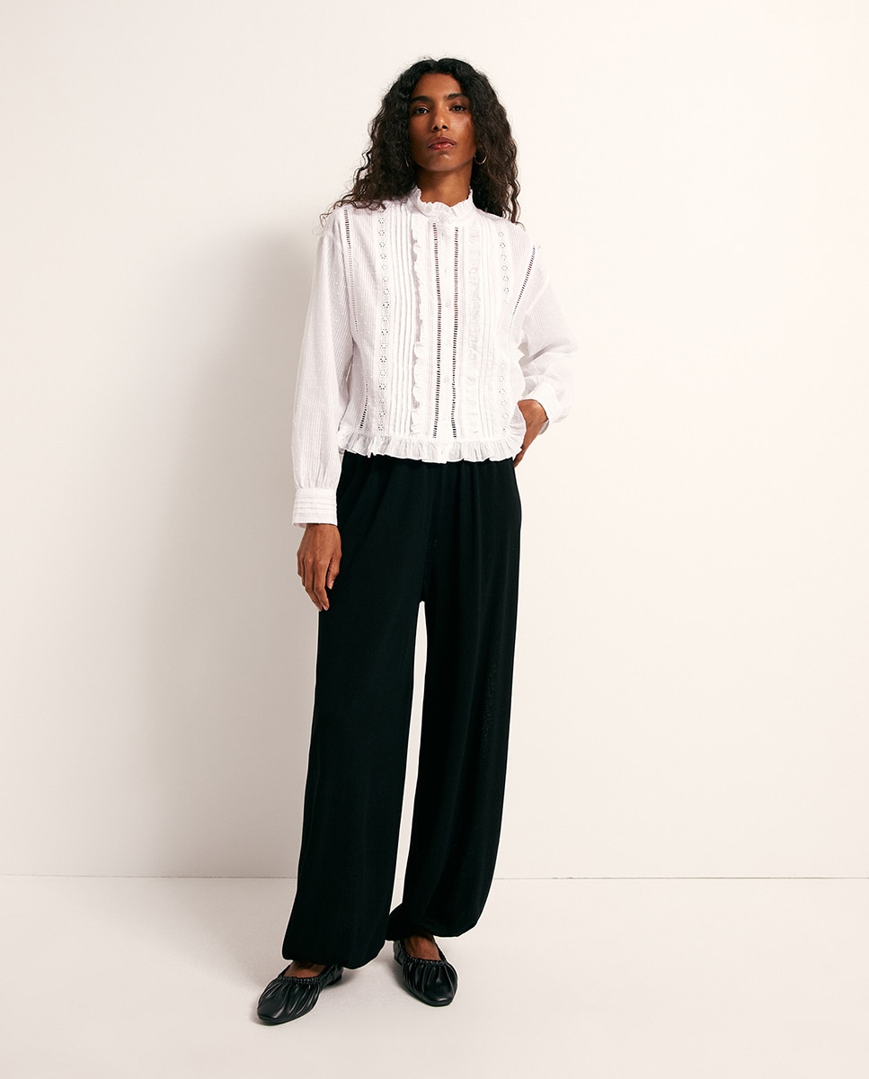 Blusa Romântica de Algodão Branco-2