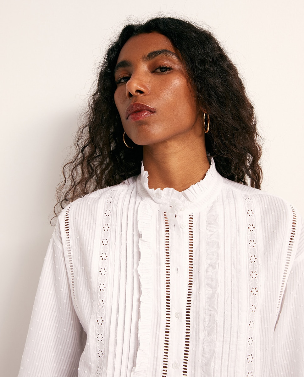 Blusa Romântica de Algodão Branco-3