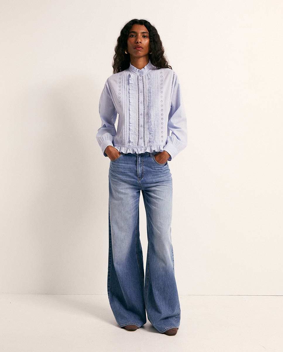 Blusa Romântica de Algodão 410 Azul Claro-2