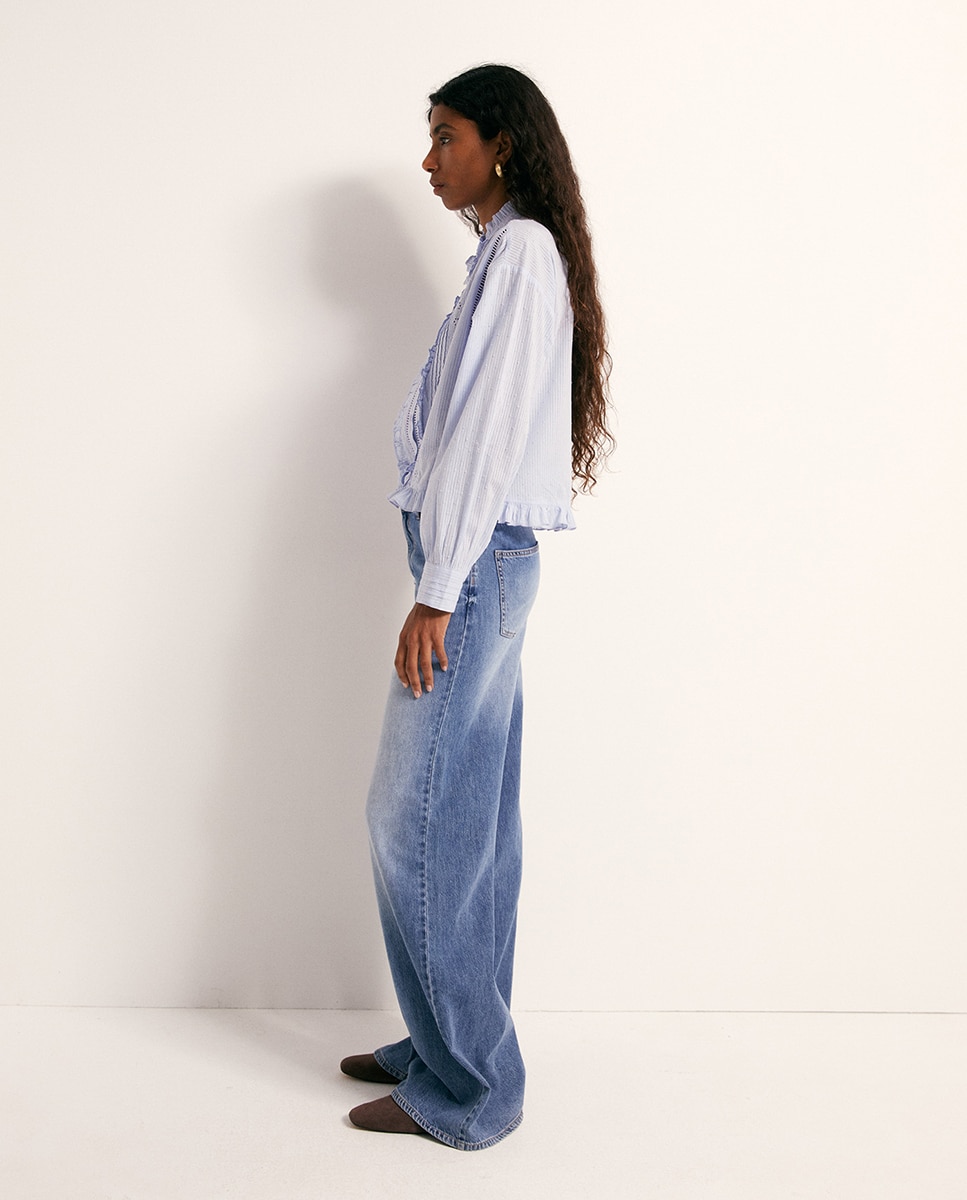 Blusa Romântica de Algodão 410 Azul Claro-4