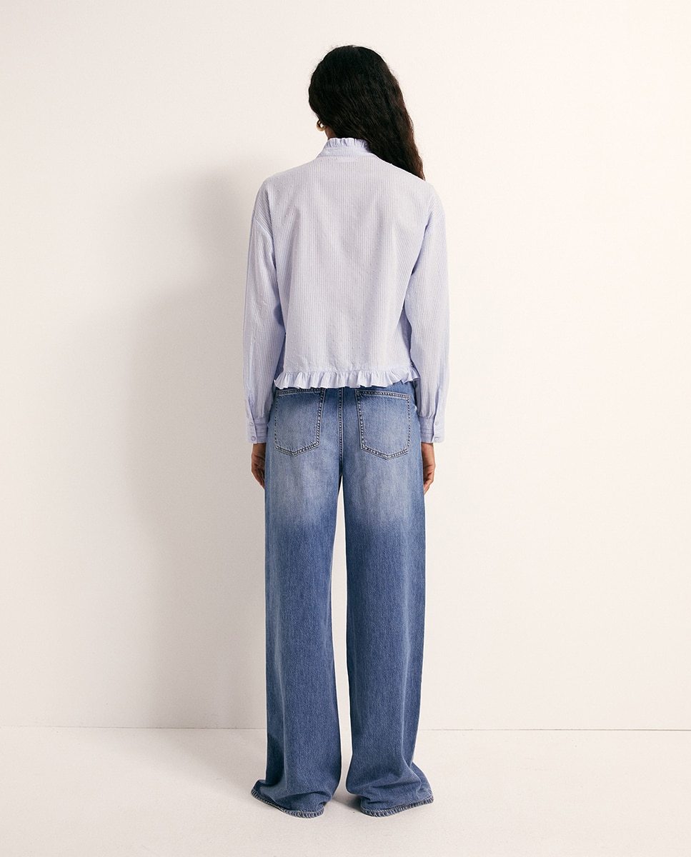 Blusa Romântica de Algodão 410 Azul Claro-5