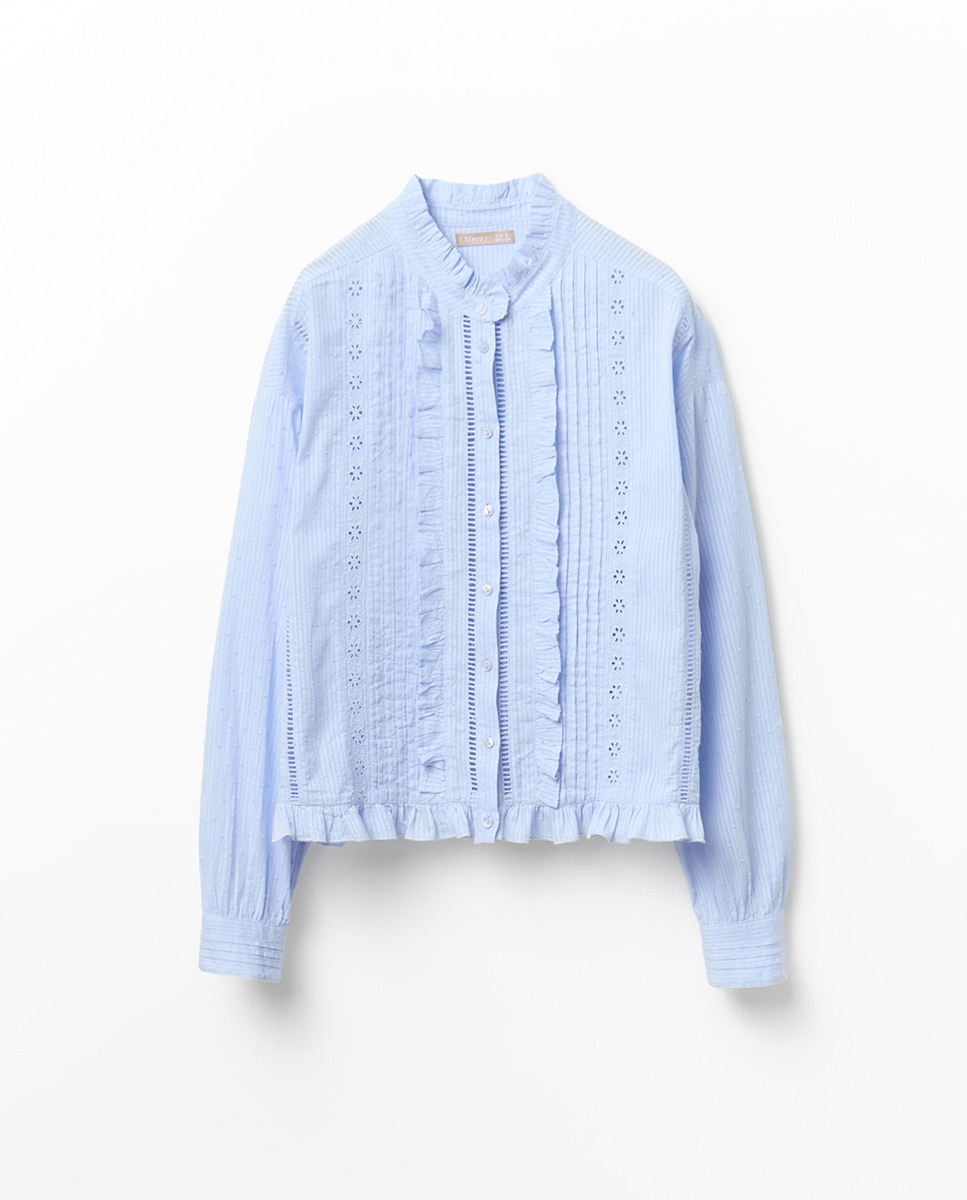 Blusa Romântica de Algodão 410 Azul Claro-6