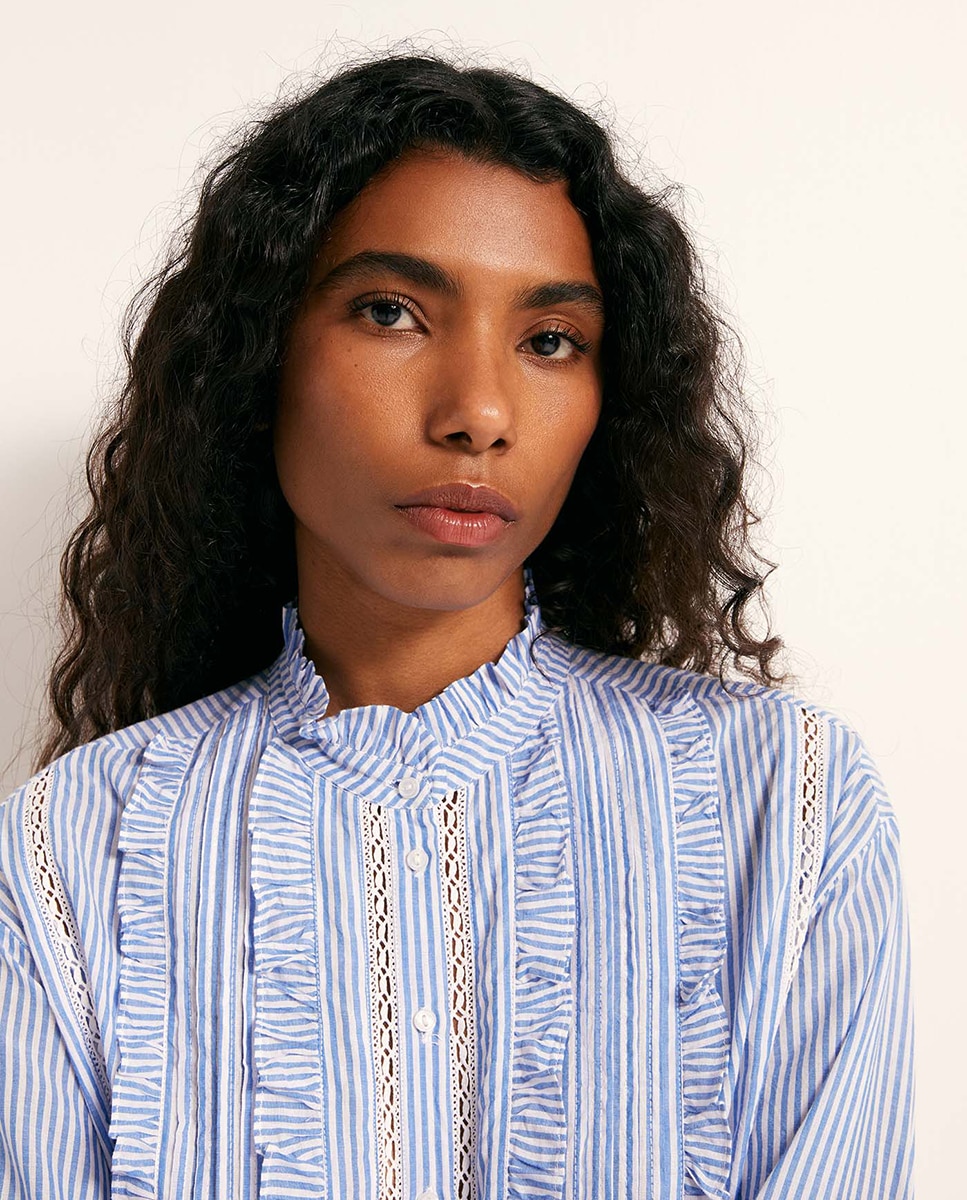 Blusa Romântica de Algodão 400 Azul-2