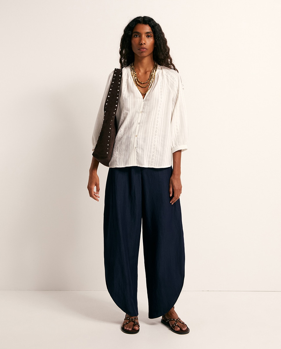 Blusa de Manga Raglã com Botões Branco-2