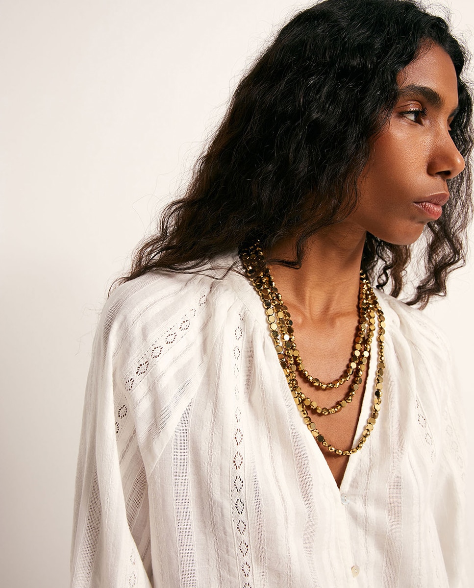 Blusa de Manga Raglã com Botões Branco-3