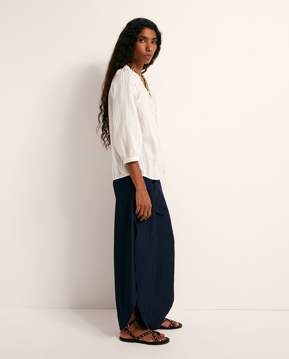 Blusa de Manga Raglã com Botões Branco-4