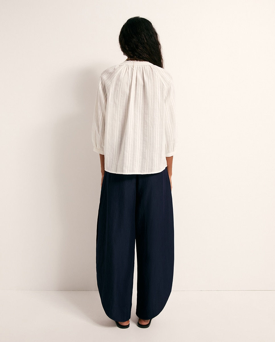 Blusa de Manga Raglã com Botões Branco-5